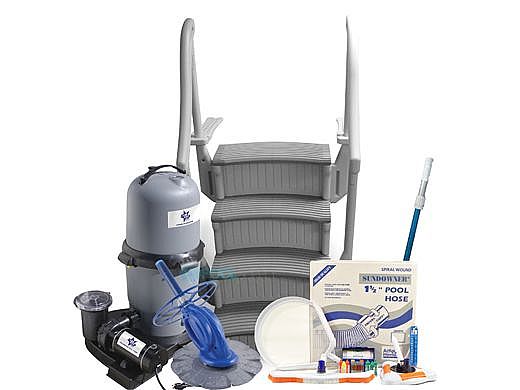 Deluxe Cartridge Filter Package for Large Above Ground Pools | Pools Over 27' Round | Inground Step and Cleaner | AG-PB-0010