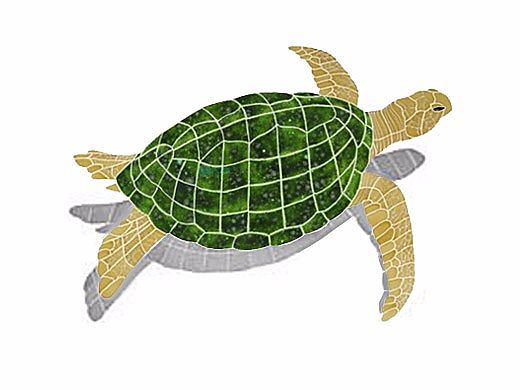 Ceramic Mosaic Sea Turtle Brown Right Facing with Shadow Small | 18" x 26" | STSBRORS