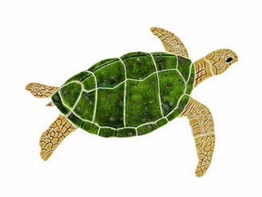 Ceramic Mosaic Sea Turtle Brown Right Facing Junior | 9" x 12" | STUBRORJ