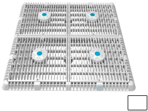AquaStar Four 9" Square Wave Suction Outlet Covers with Vented Riser Rings and screws for 18" Frame Retrofits (VGB Series) | White | WAV18WRNF101