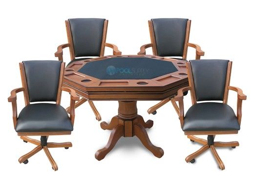 Hathaway Oak 3-In-1 Poker Table with 4 Arm Chairs | Oak Finish | NG2351 BG2351