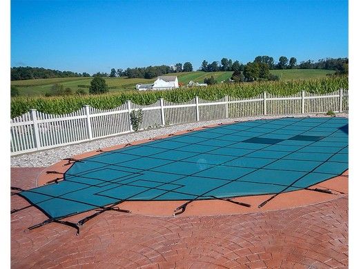 Merlin 10-Year Solid Safety Cover with Drain Panel | Rectangle 25' x 50' | 4' x 8' No Step | Green | 8W-X-GR