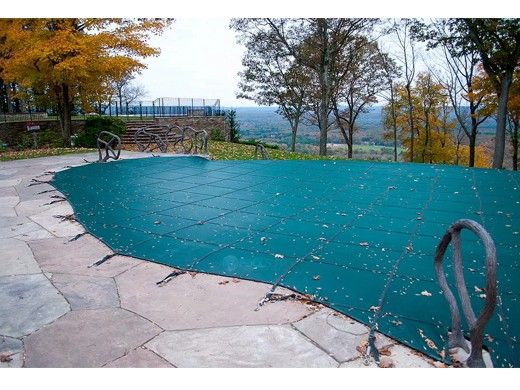 Merlin Dura-Mesh 15-Year Mesh Safety Cover | Rectangle 14' x 28' | 4' x 8' Center End Step | Green | 106M-M-GR