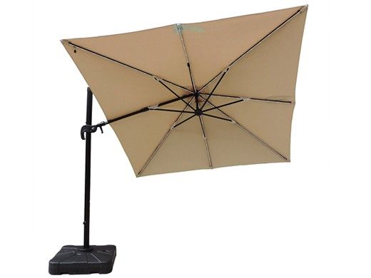Santorini II Fiesta Cantilever Umbrella with Solar LED Lights | 10ft Square | Sunbrella Acrylic Beige | NU6245