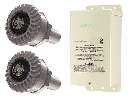 Pentair Color GloBrite Fiberglass Double Light Combo | 2 Color GloBrite 100' 300W Transformer & 2 Fiberglass Niches | 620052