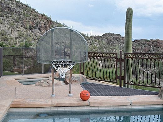 Inter-fab Traditional Style Basketball Game Set | 12" Offset Post | On Deck Anchor System | Marine Grade Steel Support Legs | SPS-BBALL D-C