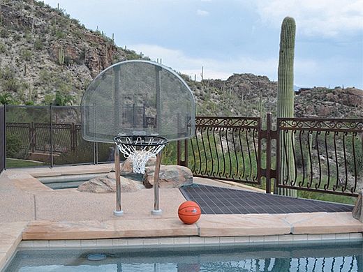 Inter-fab Traditional Style Basketball Game Set | 12" Offset Post | On Deck Anchor System | Black Powder Coated Support Legs | SPS-BBALLPC D-2C