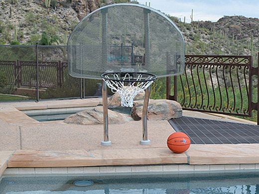Inter-fab Traditional Style Basketball Game Set | 12" Offset Post | In Deck Plastic Anchor Jig | Copper Vein Powder Coated Support Legs | SPS-BBALL GPC-4C
