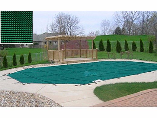 PoolTux 15-Year Royal Mesh Safety Cover | Rectangle 20' x 40' Green | 4' x 8' Right End Step | CSPTGME20403