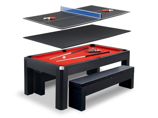 Hathaway Park Avenue 7-Foot Pool Table Combo Set with Benches | Black with Red Felt | NG2530PR BG2530PR