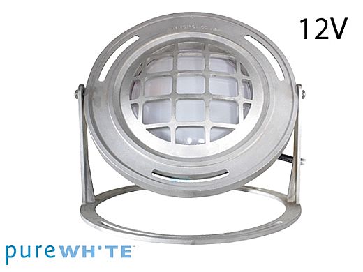 J&J Electronics PureWhite LED Underwater Fountain Luminaire | Base And Guard | 12V 30' Cord | LFF-F3W-12-WG-WB-30