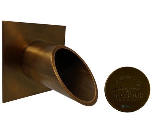 Black Oak Foundry 2.5" Deco Wall Scupper with Square Backplate | Antique Brass / Bronze Finish | S923-AB