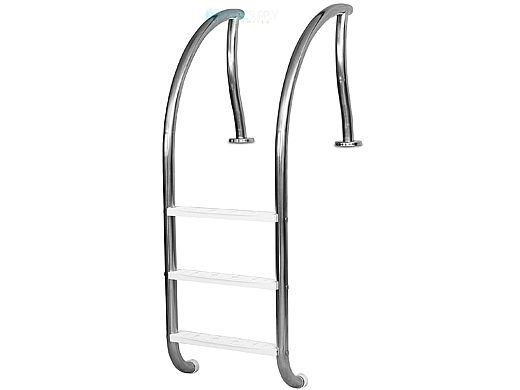 Inter-Fab Designer Series Deck Top Mounted 3 Step Ladder Flanged With White High Impact Plastic Treads | 1.90" x .065" Thickness Thermo Plastic Coated Gray | DR-L3065P-W-FL-TPC-G