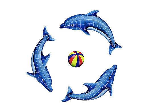 Artistry In Mosaics Dolphin Group with Multi Color Ball - Small Mosaic | 42" x 42" | DOLGRPS-MC
