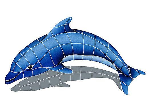 Artistry In Mosaics Dolphin Left with Shadow Mosaic | Medium - 25"? x 40"? | DSHBLULM