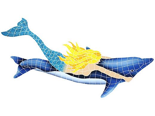 Artistry In Mosaics Mermaid with Dolphin Mosaic | 31"? x 60"? | MDOBLUL