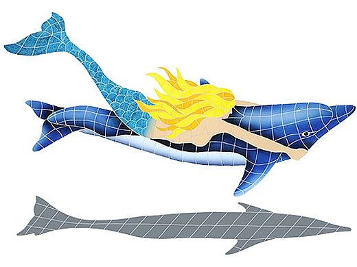 Artistry In Mosaics Mermaid with Dolphin with Shadow Mosaic | 40"? x 60"? | MDSBLUL