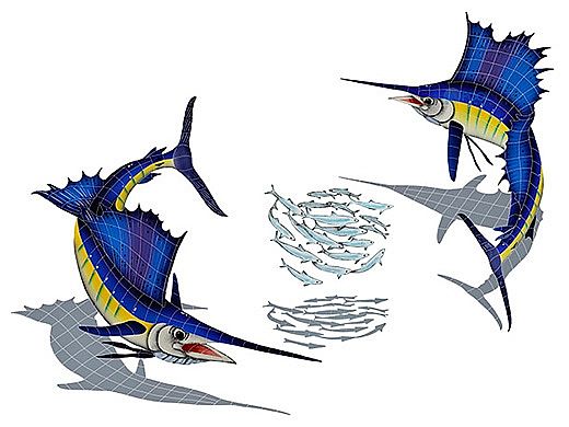 Artistry In Mosaics Sailfish Group with Shadow Mosaic | Large - 74" x 95" | SSHGRPL