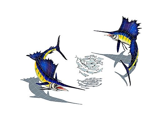 Artistry In Mosaics Sailfish Group with Shadow Mosaic | Small - 41" x 51" | SSHGRPS