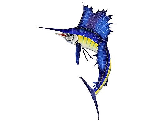 Artistry In Mosaics Sailfish Left Mosaic | Large - 60" x 42" | SAIBLULL