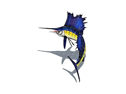 Artistry In Mosaics Sailfish Left with Shadow Mosaic | Small - 33" x 23" | SSHBLULS
