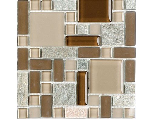 National Pool Tile Fusion Mosaic Quartz with Glass Tile | Brown | FS-BROWN