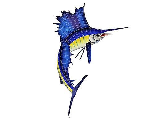 Artistry In Mosaics Sailfish Right Glass Mosaic | 60" x 42" | G-SARL