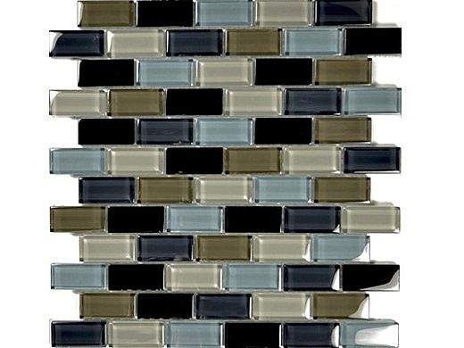 Artistry In Mosaics Crystal Series - Black Charcoal Gray Taupe Blend Glass Tile | 1" x 2" | GC82348K1