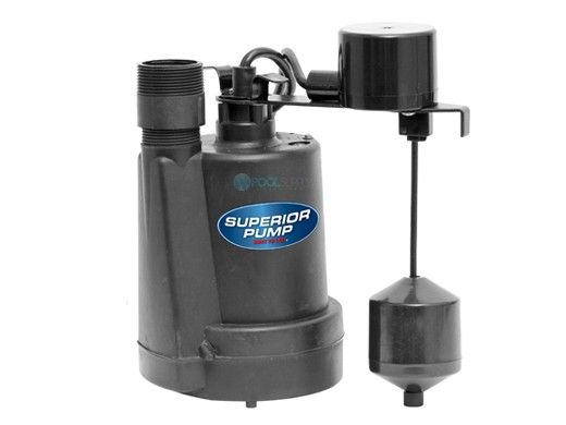 Superior Pump Thermoplastic Submersible Sump Pump | Top Discharge | 1800 GPH 1/4 HP 10-Foot Cord | 92269