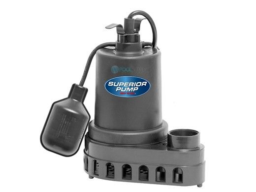 Superior Pump Thermoplastic Submersible Sump Pump | Side Discharge | 2880 GPH 1/3 HP 25-Foot Cord | 92378