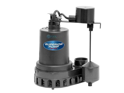 Superior Pump Thermopastic Submersible Sump Pump | Side Discharge | 2880 GPH 1/3 HP 25-Foot Cord | 92379