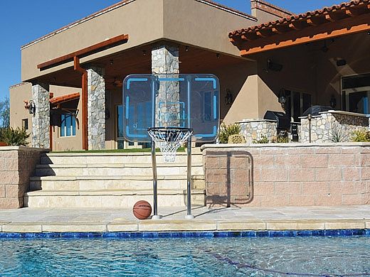Inter-fab Pro Style Basketball Game Set | 18" Offset Post | In Deck Plastic Anchor Jig | Copper Vein Powder Coated Support Legs | SPS-RBAL 18 GPC-4