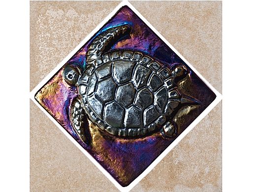 National Pool Tile Bellagio 6x6 Deco | Turtle Glass Insert | BEL-DECO TURTLE