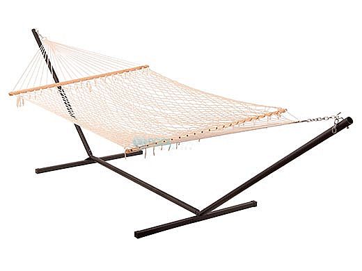 Vivere Double Cotton Rope Hammock with 3-Beam Hammock Stand | Natural | COT21/15BEAM-BLK