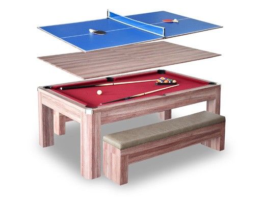 Hathaway Newport 7-ft Pool Table Combo Set with Benches | Light Oak with Red Felt | NG2535P BG2535P