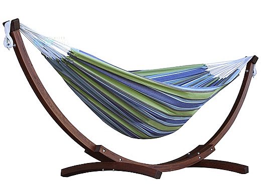 Vivere Double Cotton Hammock with Solid Pine Arc Stand | 8-Foot Oasis | C8SPCT-24