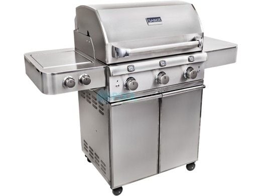 SABER Elite 3-Burner Stainless Steel Free Standing Propane Gas Cart Grill with Cover | R50SC1417