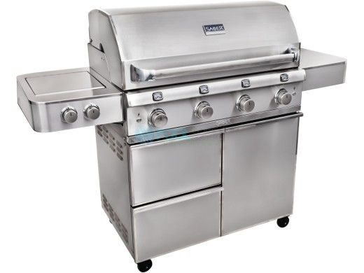 SABER Elite 4-Burner Stainless Steel Free Standing Propane Gas Cart Grill with Cover | R67SC0917