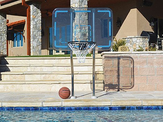 Inter-fab Pro Style Basketball Game Set | 12" Offset Post | On Deck Anchor System | White Thermo Plastic Coated Support Legs | SPS-RBALL DC-TPC-W