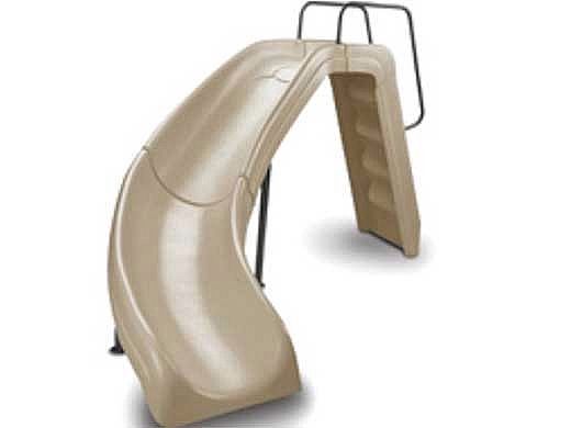 Inter-Fab White Water Pool Slide | Left Curve | Tan | Thermo Plastic Tan Handrails and Legs | WWS-CLT-A-SS-TPC-T