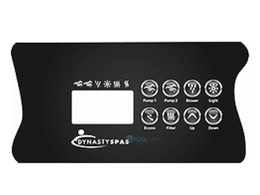 Dynasty Spas Topside Control Panel Overlay | K-85 in.XE 2 Pump | Dynasty Logo | 12669 | 14238 | 14299