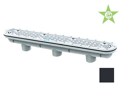 AquaStar 32" Channel Drain with 3 Port Sump/Flat Grate Anti-entrapment Suction Outlet Cover for Fiberglass (VGB Series) | Black | 32CDFLFG102