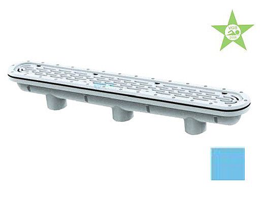 AquaStar 32" Channel Drain with 3 Port Sump/Flat Grate Anti-entrapment Suction Outlet Cover for Fiberglass (VGB Series) | Blue | 32CDFLFG104