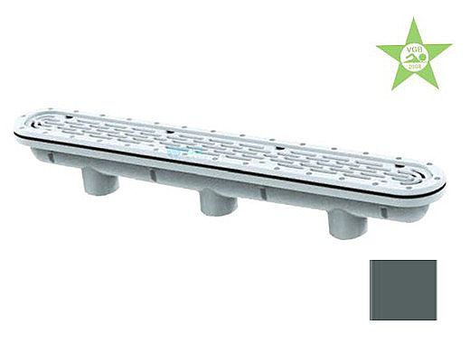 AquaStar 32" Channel Drain with 3 Port Sump/Flat Grate Anti-entrapment Suction Outlet Cover for Fiberglass (VGB Series) | Dark Gray | 32CDFLFG105