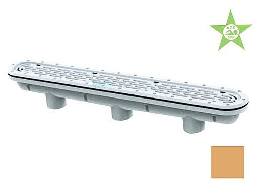 AquaStar 32" Channel Drain with 3 Port Sump/Flat Grate Anti-entrapment Suction Outlet Cover for Fiberglass (VGB Series) | Tan | 32CDFLFG108