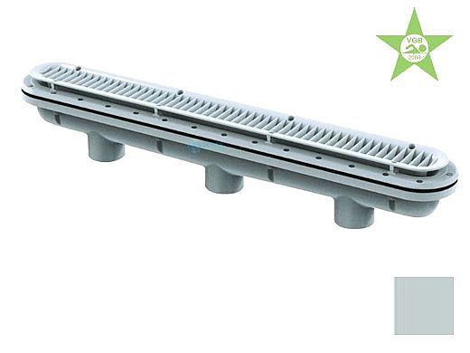 AquaStar 32" Channel Drain with 3 Port Sump/Debris Catcher Anti-entrapment Suction Outlet Cover for Fiberglass without Gasket (VGB Series) | Light Gray | 32CDLTFG103