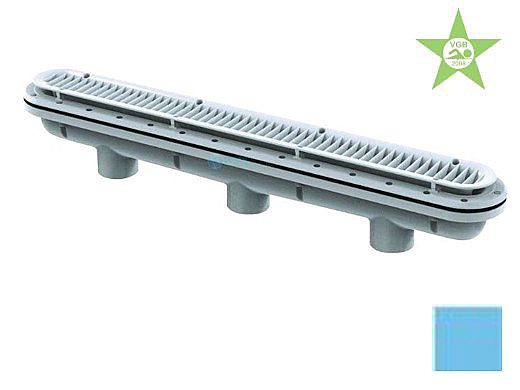 AquaStar 32" Channel Drain with 3 Port Sump/Debris Catcher Anti-entrapment Suction Outlet Cover for Fiberglass without Gasket (VGB Series) | Blue | 32CDLTFG104