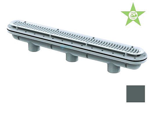 AquaStar 32" Channel Drain with 3 Port Sump/Debris Catcher Anti-entrapment Suction Outlet Cover for Fiberglass without Gasket (VGB Series) | Dark Gray | 32CDLTFG105