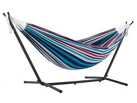 Vivere Double Cotton Hammock with White Stand | 9-Foot Denim | UHSDO9-W12