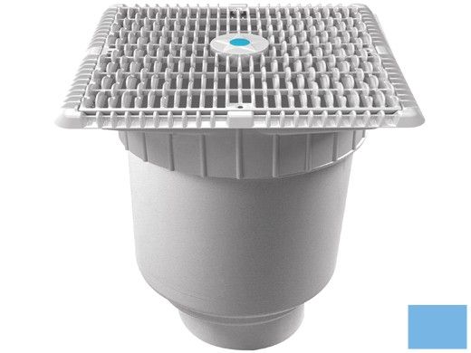 AquaStar 12"x12" Square Wave Grate  & Vented Riser Ring with Double Deep Sump Bucket with 4" Socket (VGB Series) | Blue | WAV12WR104D